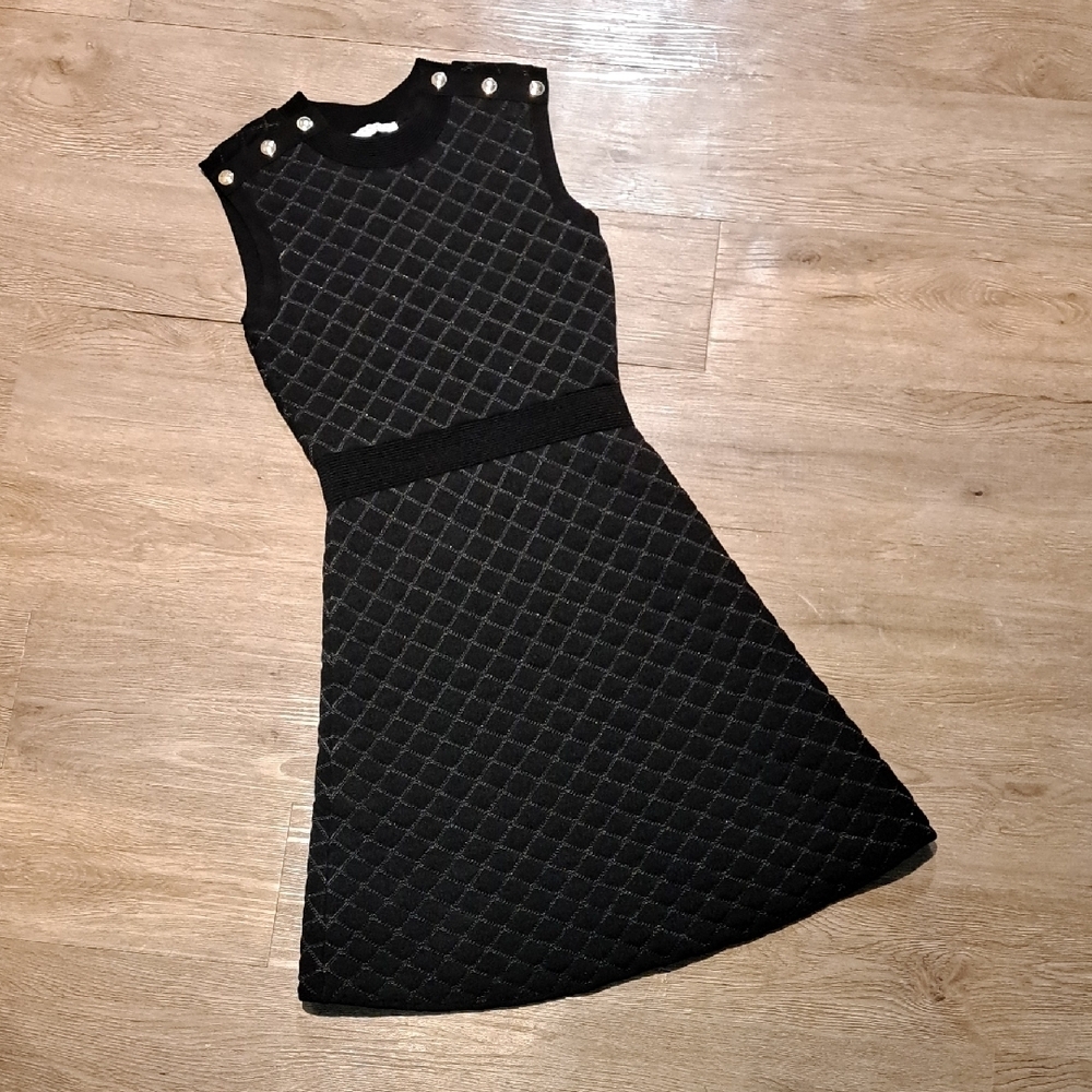 Sandro Black Quilted Mini Dress with Button Accents